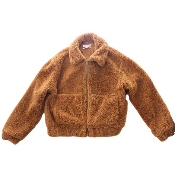 URBAN OUTFITTERS Teddy Cropped Jacket in Light Brown (Large) - Picture 7 of 13